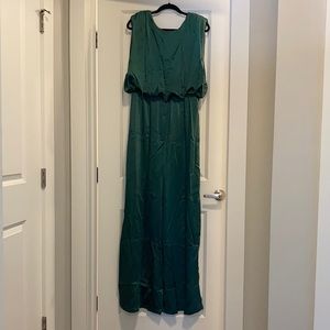 Nasty Gal dark green wide leg jump suit with shoulder pads